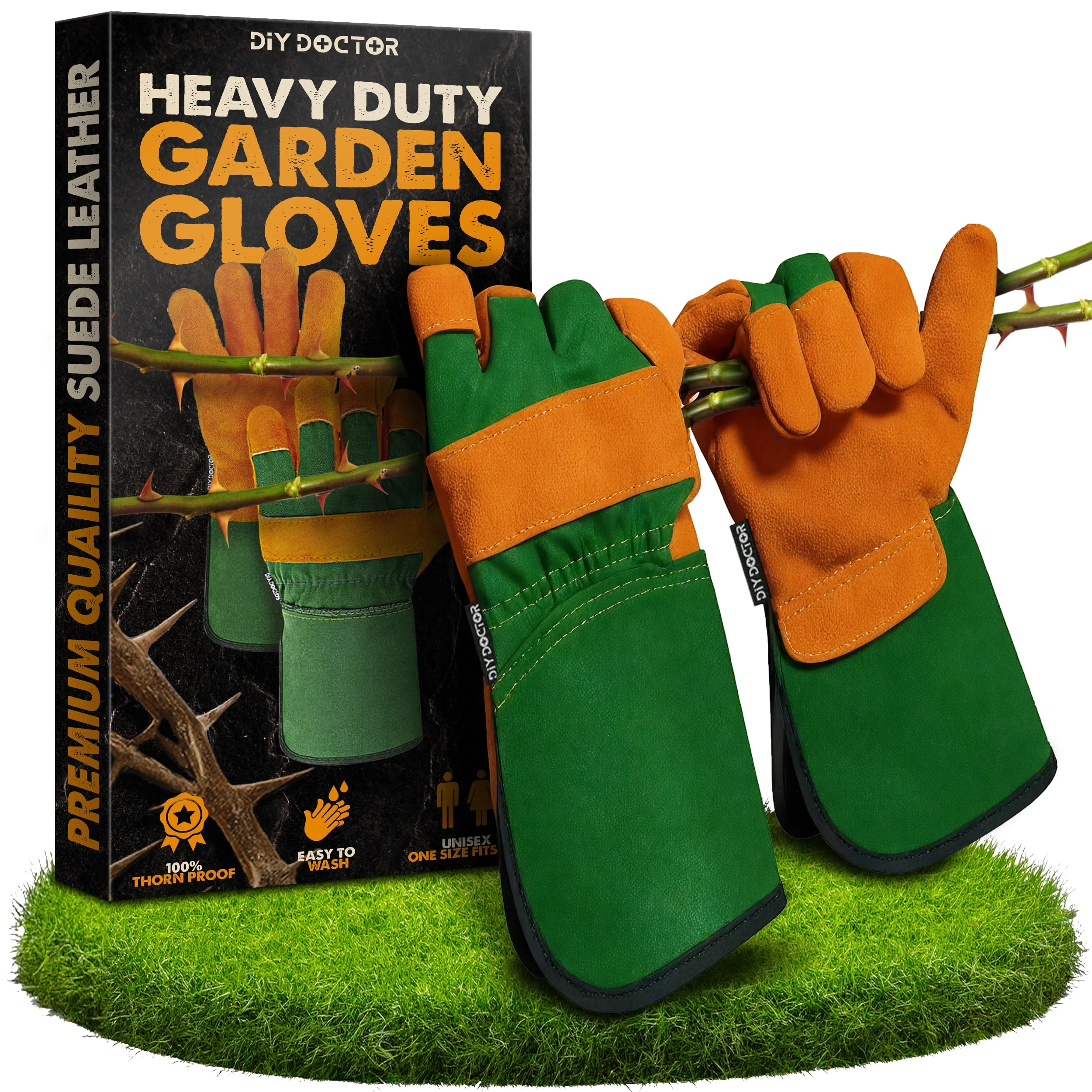 DIY Doctor Heavy Duty Gardening Gloves for Men, Thorn Proof Leather Garden Work Gloves, One Size Fits Most Unisex - (1 Pair)