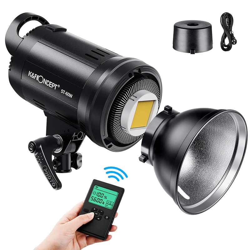 K&F CONCEPT ST-60W LED Video Light, Protable 5600K CRI 95 TLCI 95, 10% -100% Brightness Adjustment, Weight 1.6KG, Compatible with Bowens Mount Continuous Lighting for Video Recording Outdoor Shooting