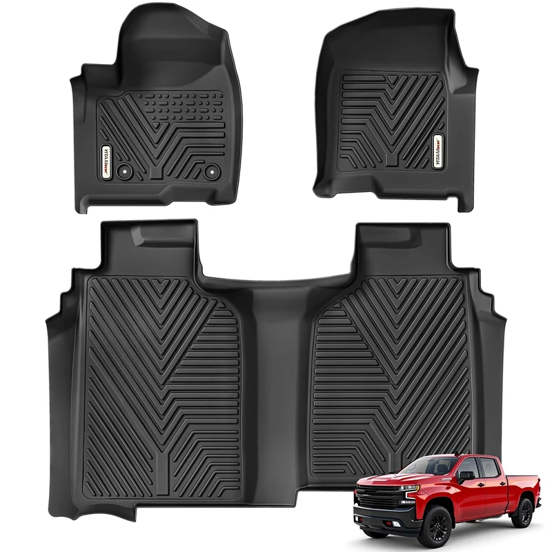 YITAMOTOR Floor Mats Fits for 2019-2022 Chevrolet Silverado 1500/ GMC Sierra 1500 Crew Cab with 1st Row Bucket Seating, NOT Carpeted Rear Underseat Storage Box, Custom Fit 1st & 2nd Row