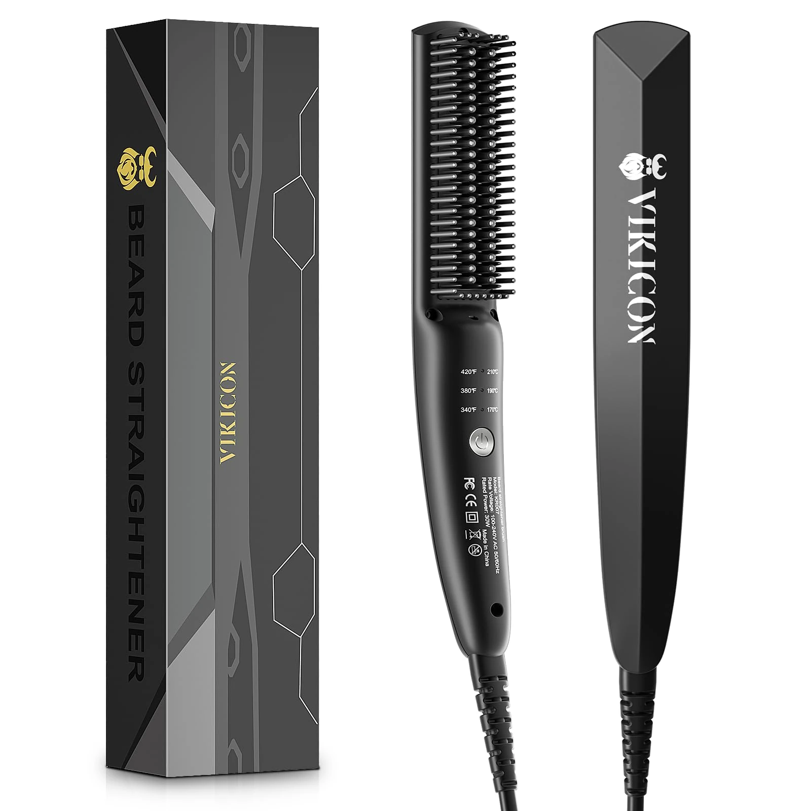 VIKICON Beard Straightener, 30s Quick Heated Beard Brush, Mini Heating Straightening Comb for Men, Ionic/Lightweight/Fast/Anti-scalding Hot Hair Brush for Styling Long&Short Beard