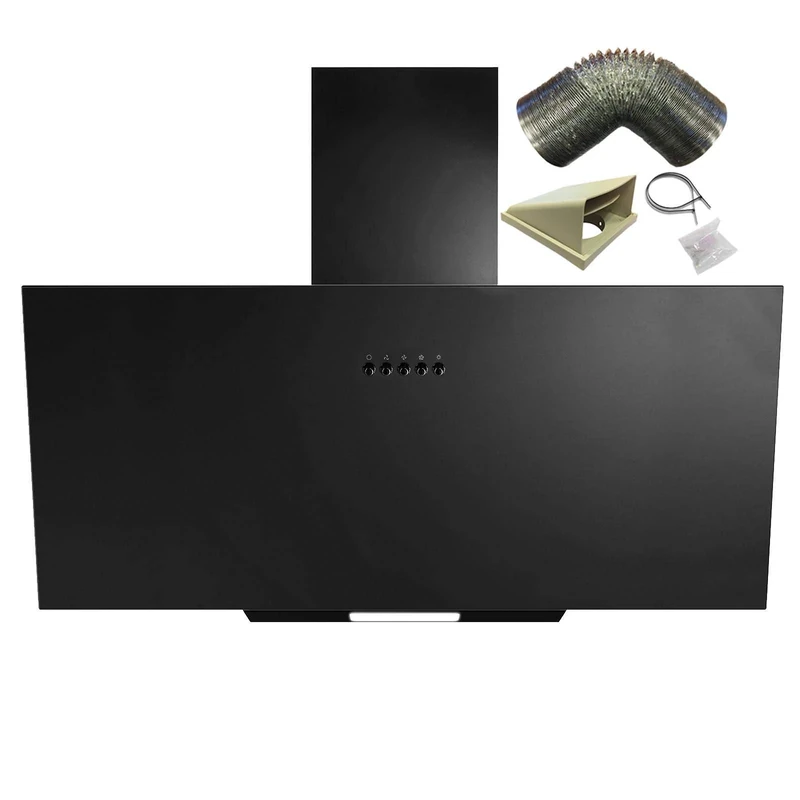 SIA AH70BL 70cm Black Angled Glass Chimney Kitchen Cooker Hood Fan & 1m Ducting