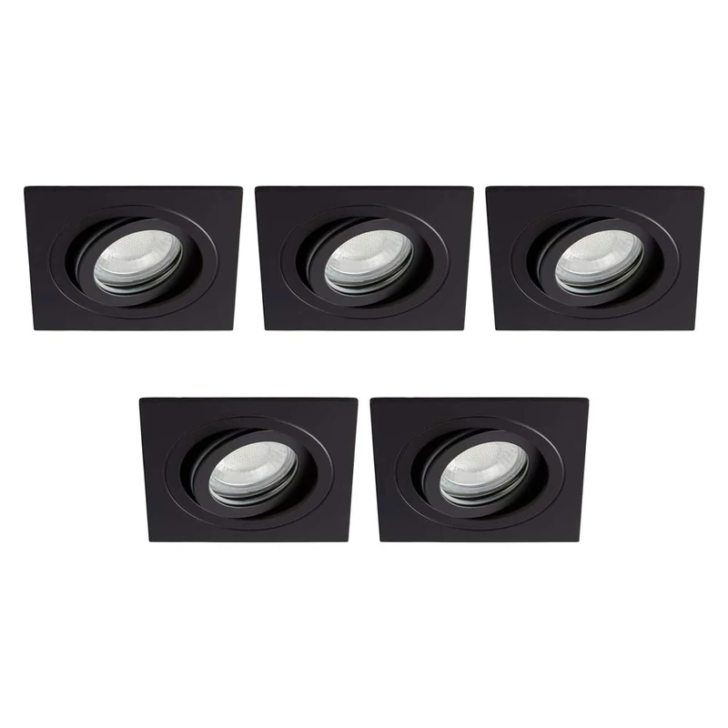 LITECRAFT Recessed Downlight Tiltable Square IP65 Rated Spotlight - (Matte Black, Pack of 5)