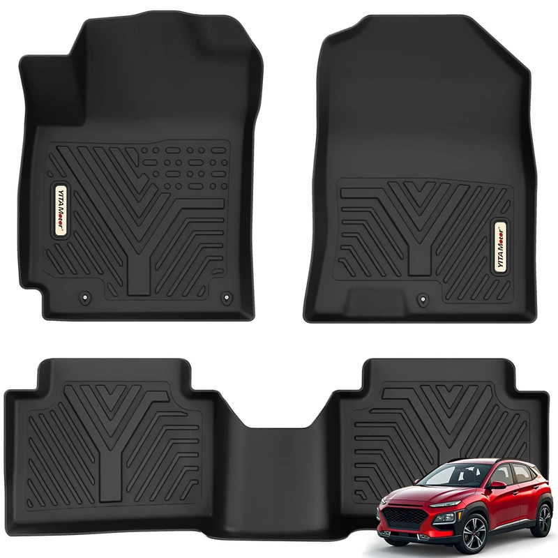 YITAMOTOR Floor Mats Compatible with 2018-2023 Hyundai Kona (NO Electric Models), 1st & 2nd Row All Weather Protection, Black Floor Liner