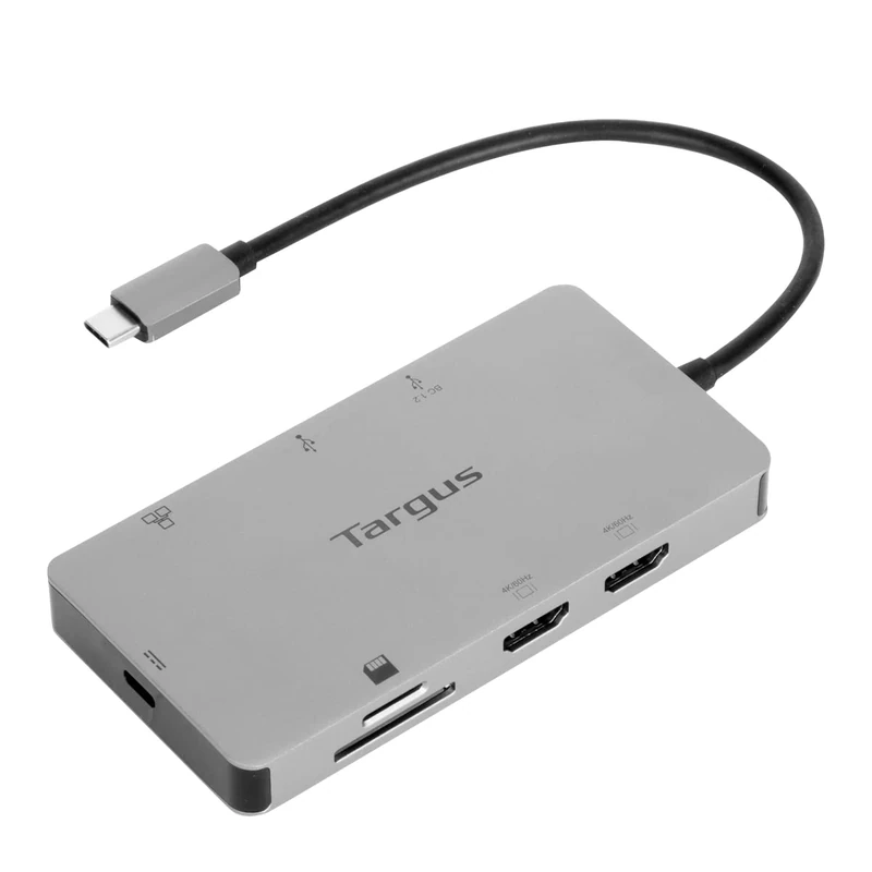 Targus USB-C Docking Station, Dual HDMI 4K Monitor Display Ports, Gigabit Ethernet, Micro SD, 2x USB 3.0 with 100W Power Delivery - Silver (DOCK423EU)