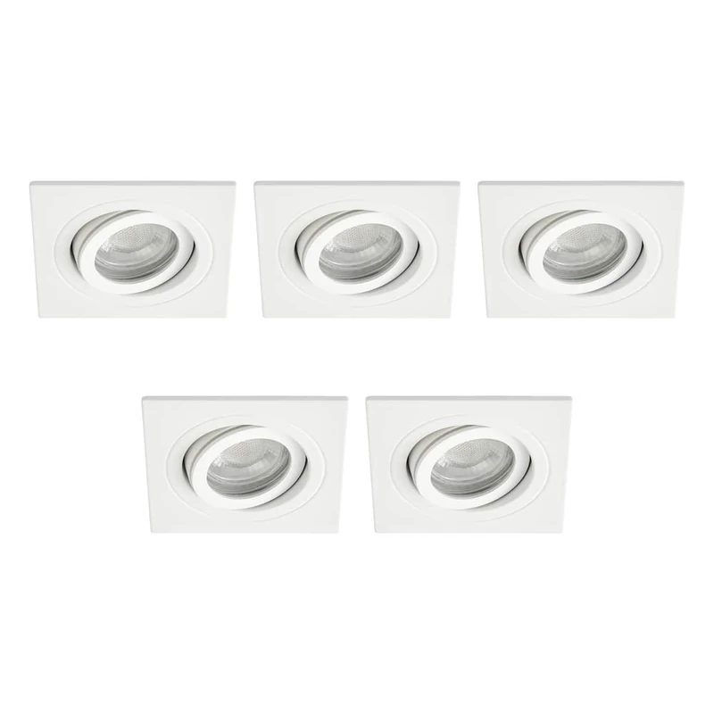 LITECRAFT Recessed Downlight Tiltable Square IP65 Rated Spotlight - (White, Pack of 5)