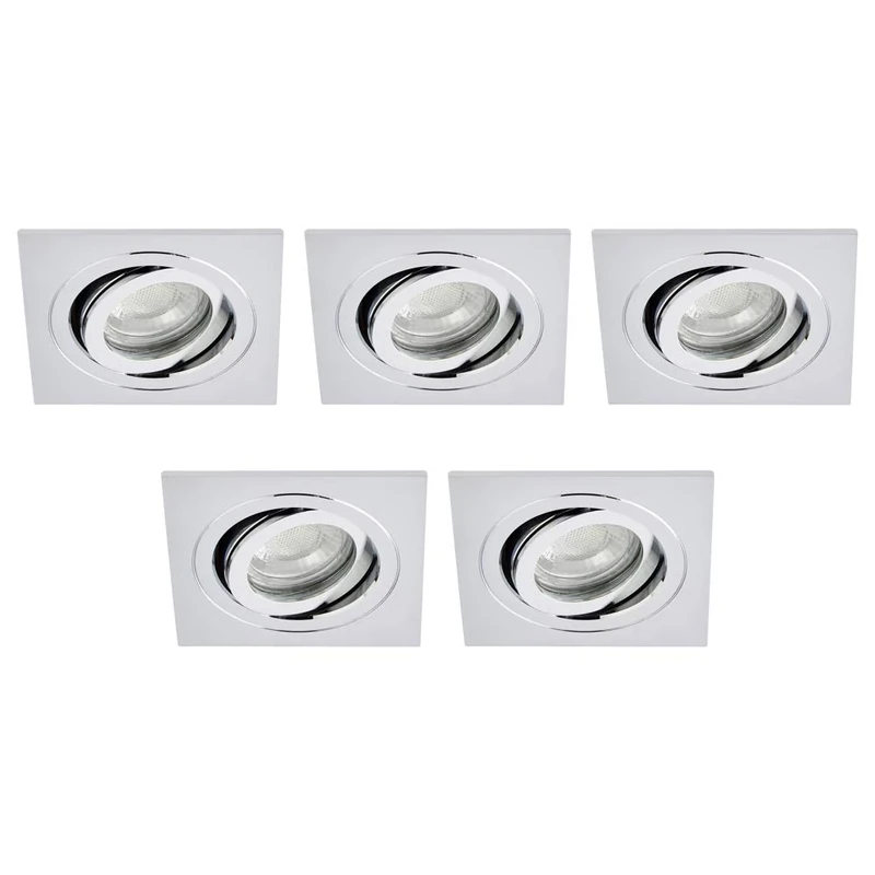 LITECRAFT Recessed Downlight Tiltable Square IP65 Rated Spotlight - (Polished Chrome, Pack of 5)