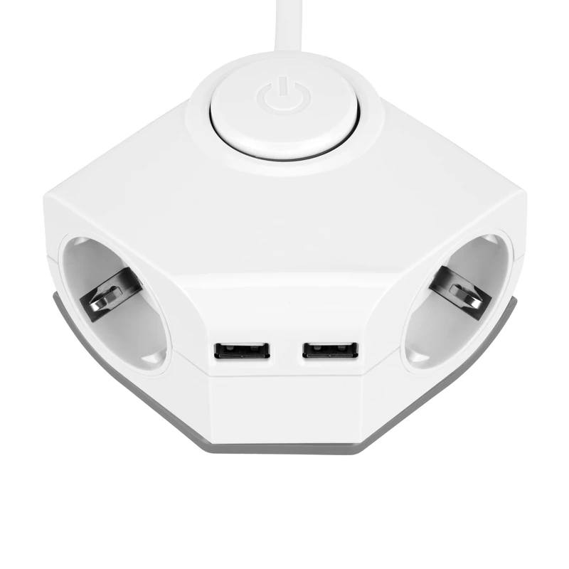 REV 0015400103 Corner Socket, Multiple Socket, 2-Way with 2x USB, 150 cm, 2300 W, 16 A, White