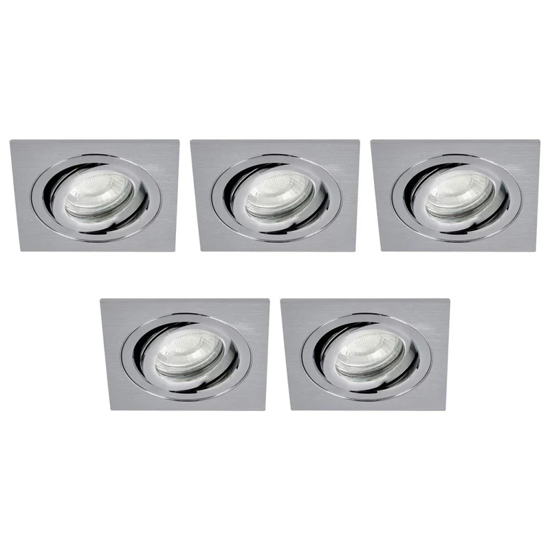 LITECRAFT Recessed Downlight Tiltable Square IP65 Rated Spotlight - (Satin Nickel, Pack of 5)