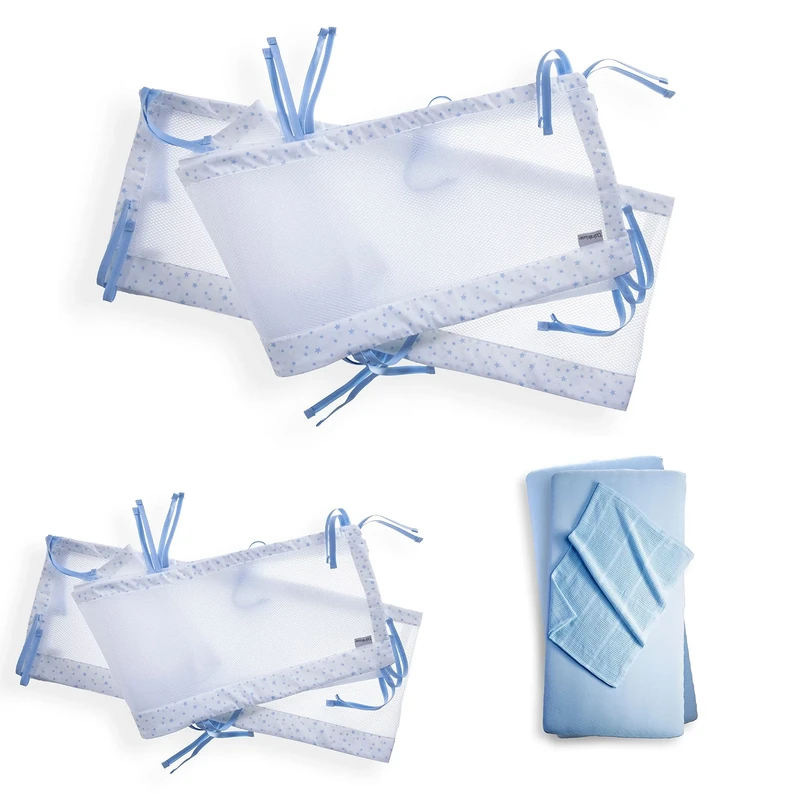 Clair de Lune Stars & Stripes Cot Bed Safe Sleep Bundle - Blue