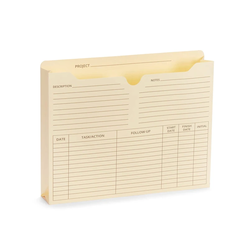 Blue Summit Supplies 50 Project File Folders, Reinforced Straight Cut Tab, 2 Inch Expansion Pocket, Preprinted Project Management Folder Design, Letter Size, Manila, 50 Pack