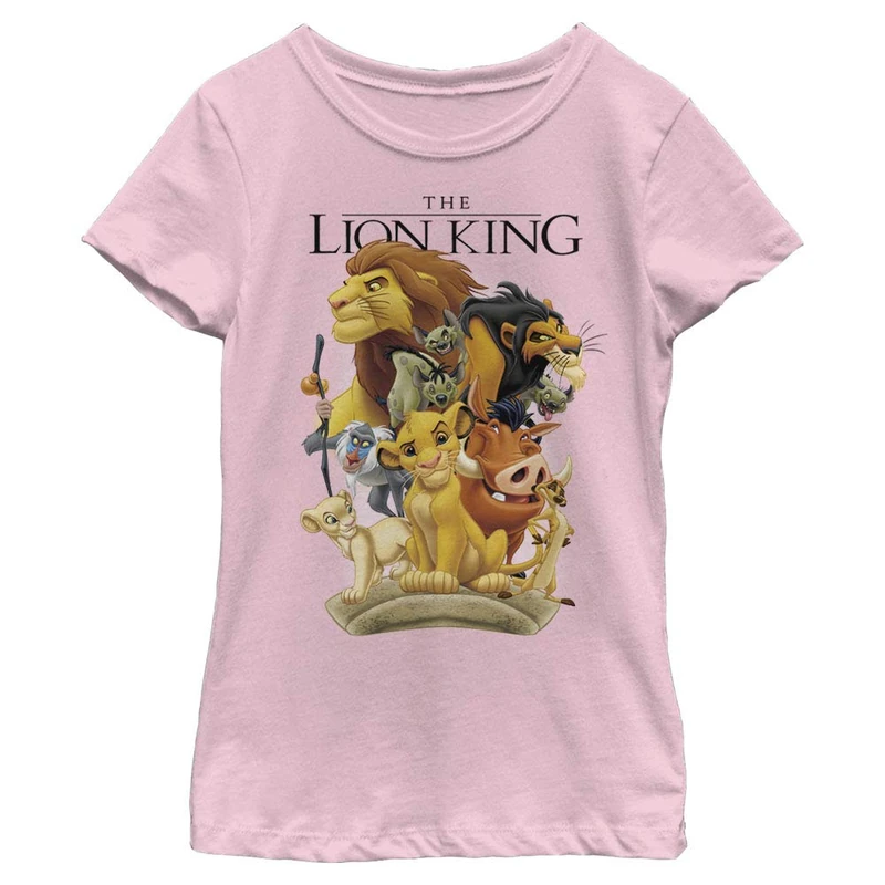 Disney Lion King Tall Cast Girl's Solid Crew Tee, Light Pink, X-Small, Rosa, XS