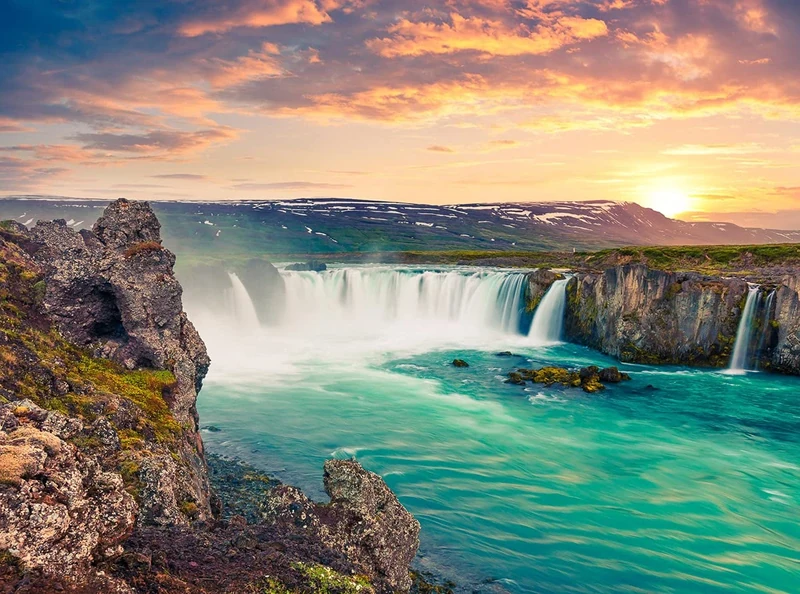 papermoon Godafoss Waterfall Island Non-Woven Photo Wallpaper Digital Print Including Paste Various Sizes