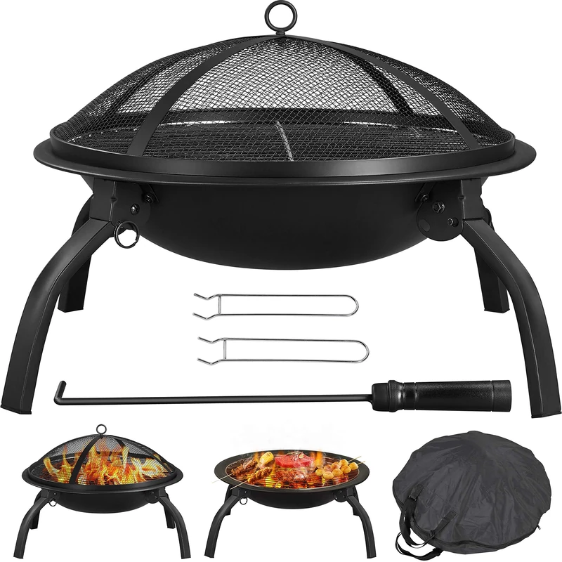 Yaheetech Fire Pit for Garden, Portable Folding Firepit, 54 x 38.5cm, Black