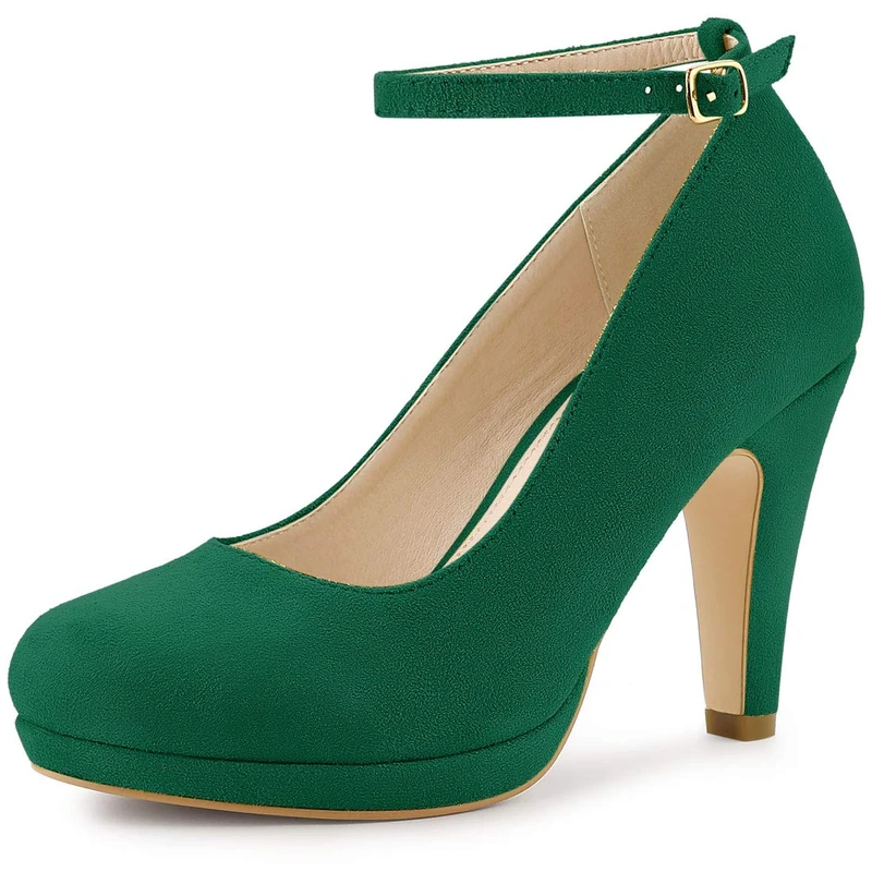 Allegra K Women's Round Toe Stiletto Heel Ankle Strap Court Shoe Green 5.5 UK/Label Size 8 US
