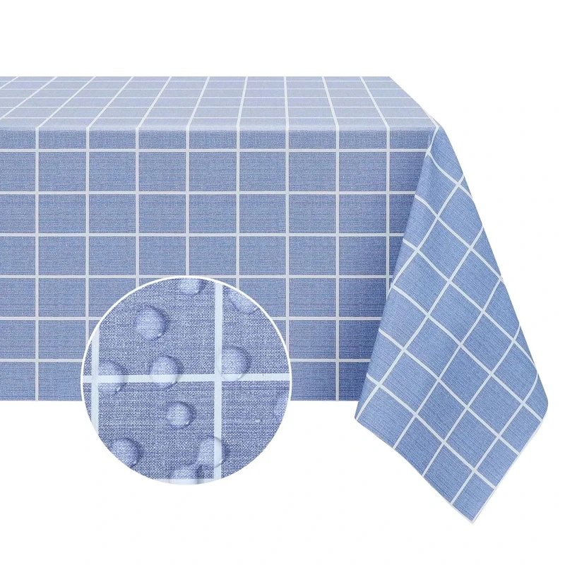 Romanstile Square Vinyl Tablecloth, 100% Waterproof Oil-Proof Checkered Plastic Table Cloth, Heavy Duty Wipeable Table Covers for Dining, Camping, Picnic, Outdoor - 54 x 54 Inch, Blue