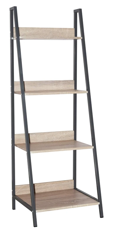 Home Source Ladder Shelving Unit, Living Room Office Bookshelf, Oak Effect Finish, 4 Tier