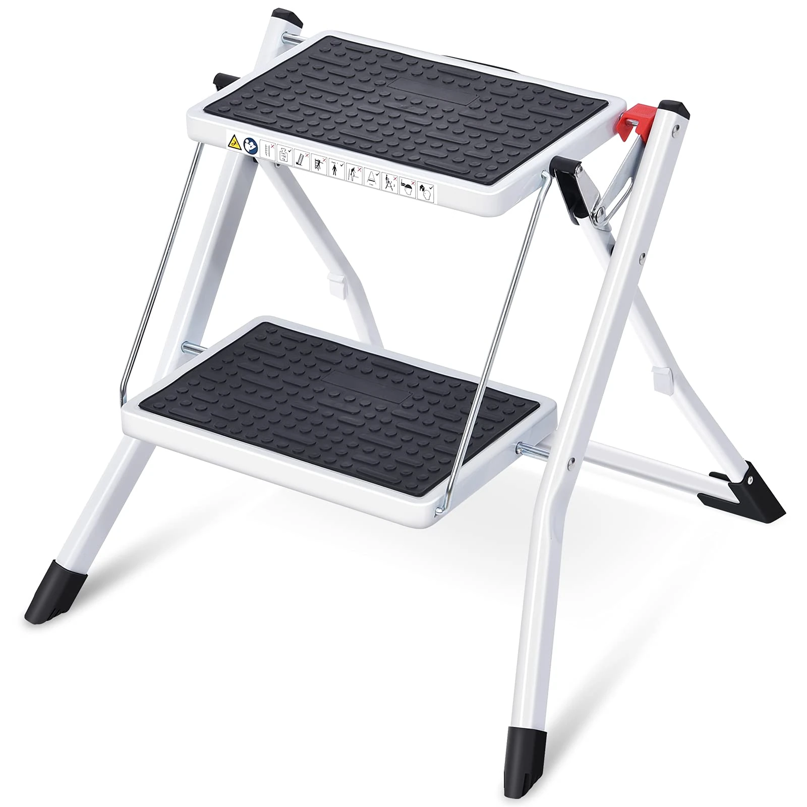 KINGRACK Step Ladder, Double Side Folding Step Stool, 2 Step Portable Ladder with handdle, Large Platform, Slim Household Stepladder with Milti-fuction,White