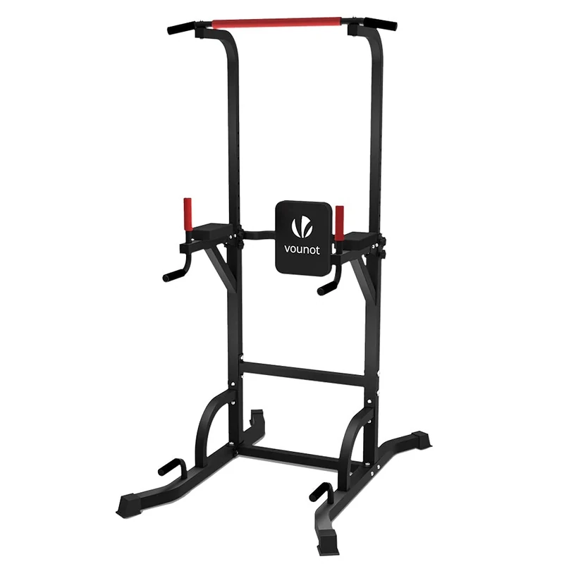 VOUNOT Power Tower with Backrest, Dip Station Pull Up Bar for Home Gym Strength Training, Workout Equipment, Black, 1 person, 6544234971159