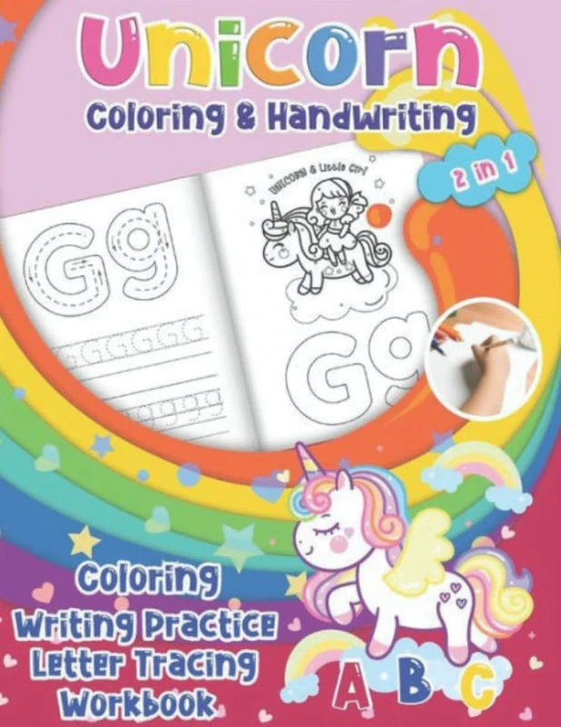 Unicorn coloring and handwriting (coloring and handwriting practice): Unicorn Alphabet And numbers Book for Letter and Numb Tracing Activity and ... illustration for colore it for kids 3-8