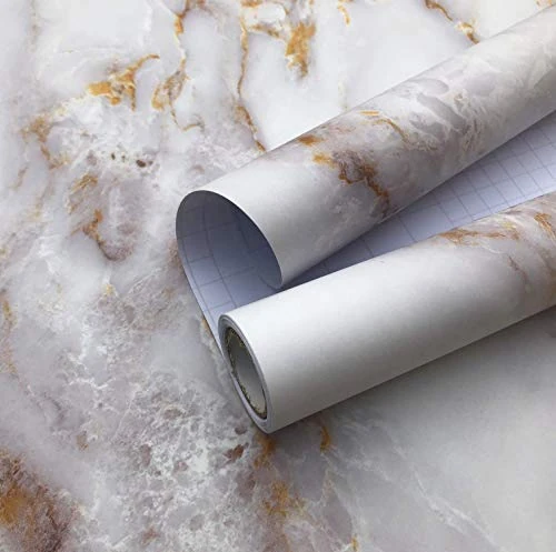 Agoon Marble Wallpaper Self Adhesive Sticky Back Plastic Roll Granite White/Gold Contact Paper Vinyl Film for Countertop Decorative Wall Renovation Furniture Sticker 40cm x 2m Waterproof Removable