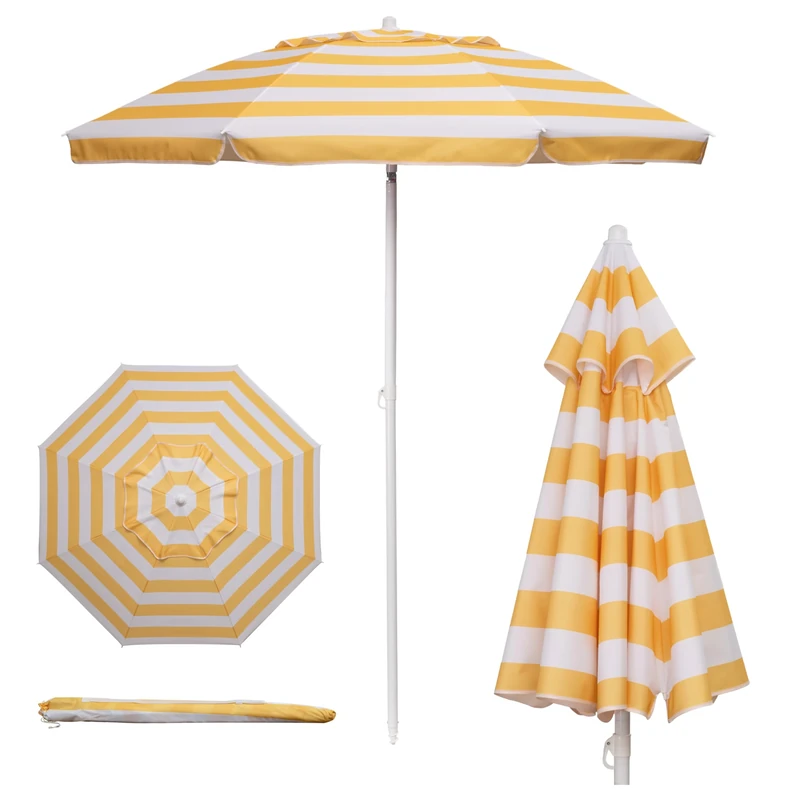 PICNIC TIME ONIVA Outdoor Canopy Sunshade Beach Umbrella 5.5', Small Patio Umbrella, Beach Chair Umbrella, (Yellow Cabana Stripe)