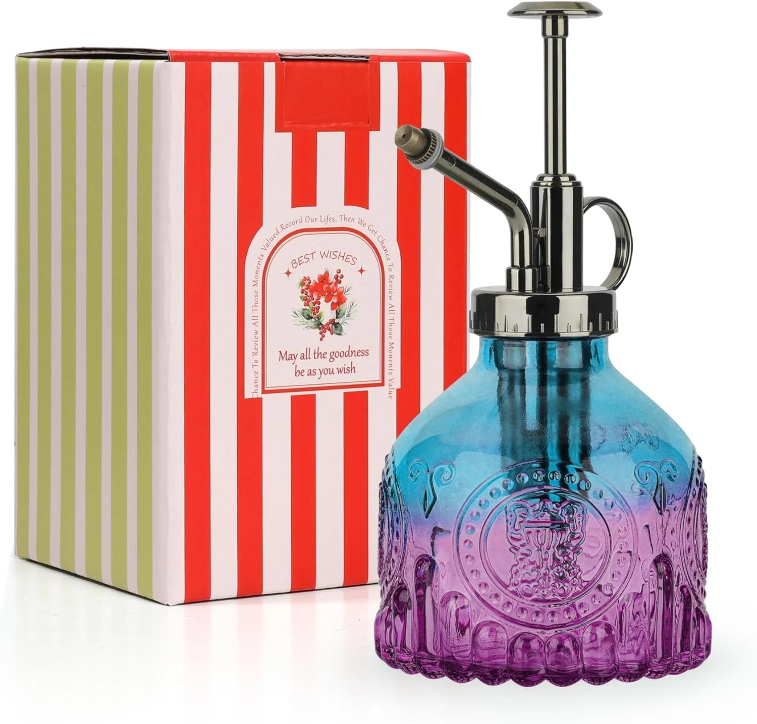 T4U Plant Mister, 200ML Plant Mister Spray Bottle, Glass Mist Spray with Pump, Vintage Garden Plant Gifts, Indoor Plant Mister Sprayer for House Plant, Small Watering Can for Indoor - Blue Purple