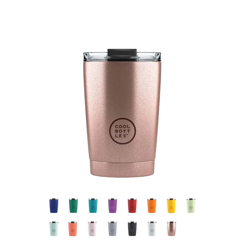 Cool Bottles - Tumbler - Stainless Steel Tumbler - 330ml - Metallic Rose - Coffee Mug - Height 14cm - Keeps Drinks Cold for 10 Hours and Hot for 5 Hours - Airtight Lid - BPA Free