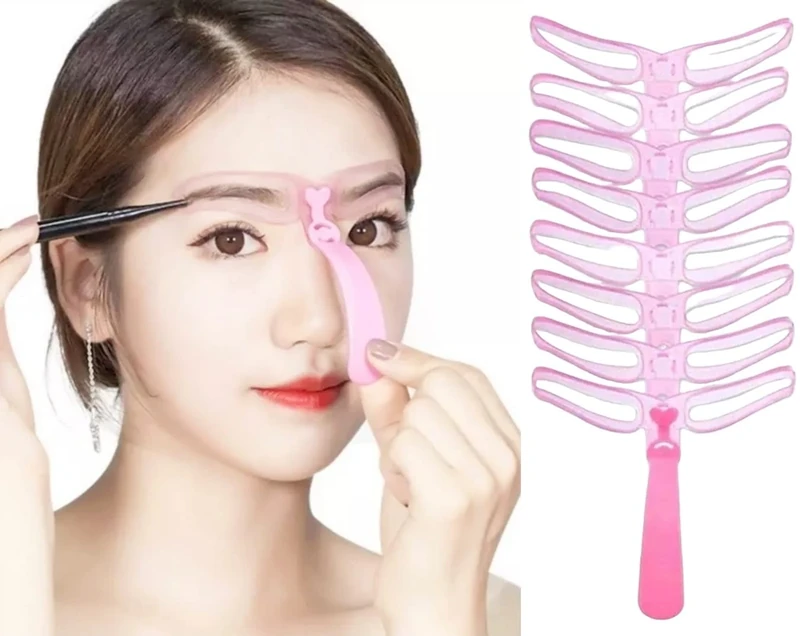 Pack of 8 Eyebrow Stencils for Beginners, Reusable DIY Eyebrow Stamp for 3 Minutes Makeup (Rose)