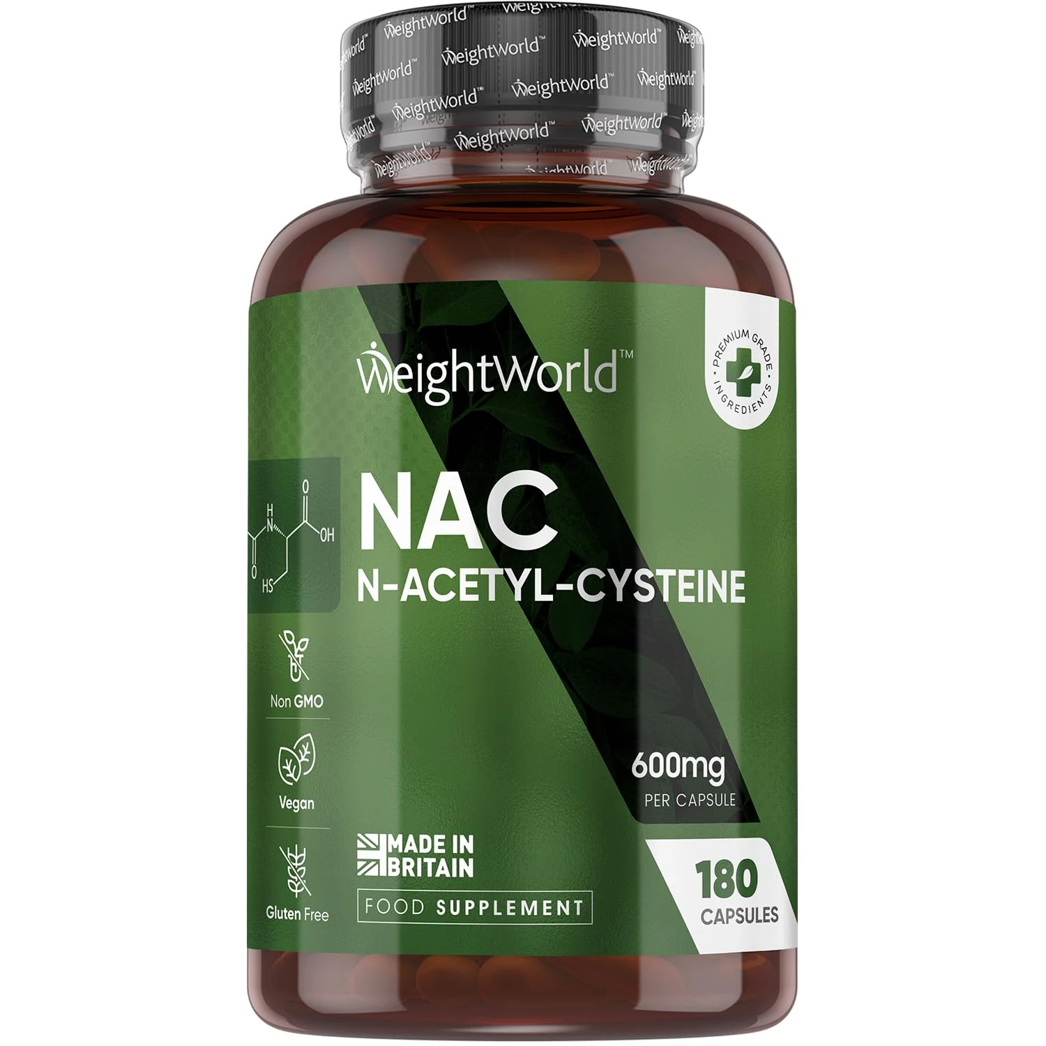 NAC N-Acetyl-Cysteine 600mg - 180 Capsules (6 Months Supply) - 1 per Day - Vegan & Gluten-Free NAC Supplement - Precursor to Glutathione - N-Acetyl-Cysteine Nutritional Supplements - Made in The UK