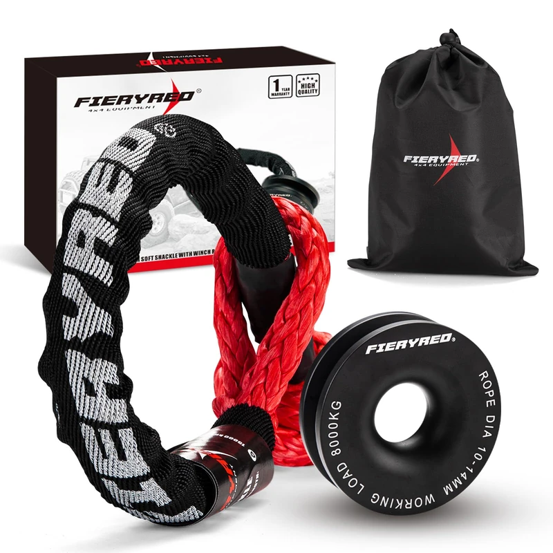 FIERYRED Synthetic 1/2"x22" Soft Shackle with Snatch Ring, Recovery Rope 38000lbs Towing Ring 44000lbs Breaking Strength for Towing Truck ATV UTV SUVs Off-Road Vehicel, Black&Red