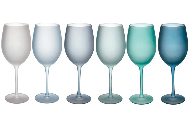Villa d’Este Home Tivoli Shades of Blue Set of 6 Frosted Glass Glasses 550 ml