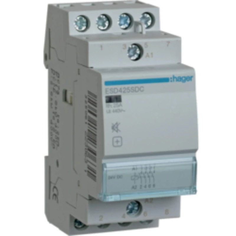 Hager ESD425SDC Manual Silent Contactor, 25A 4NA 24VDC, White, 6 x 11 x 9 cm