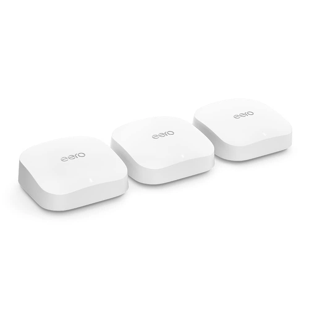 Amazon eero Pro 6E mesh Wi-Fi router | 2.5 Gbps Ethernet | Coverage up to 560 m2 | Connect 100+ devices | Ideal for streaming, working, and gaming | 3-Pack | 2022 release