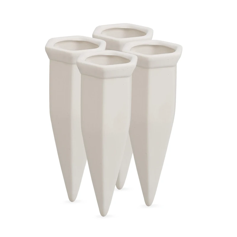 Relaxdays spikes, set of 4, plant, self-watering system, use with 1.5 l plastic bottles, white, Ceramics, 14 x 5.5 x 5.5 cm