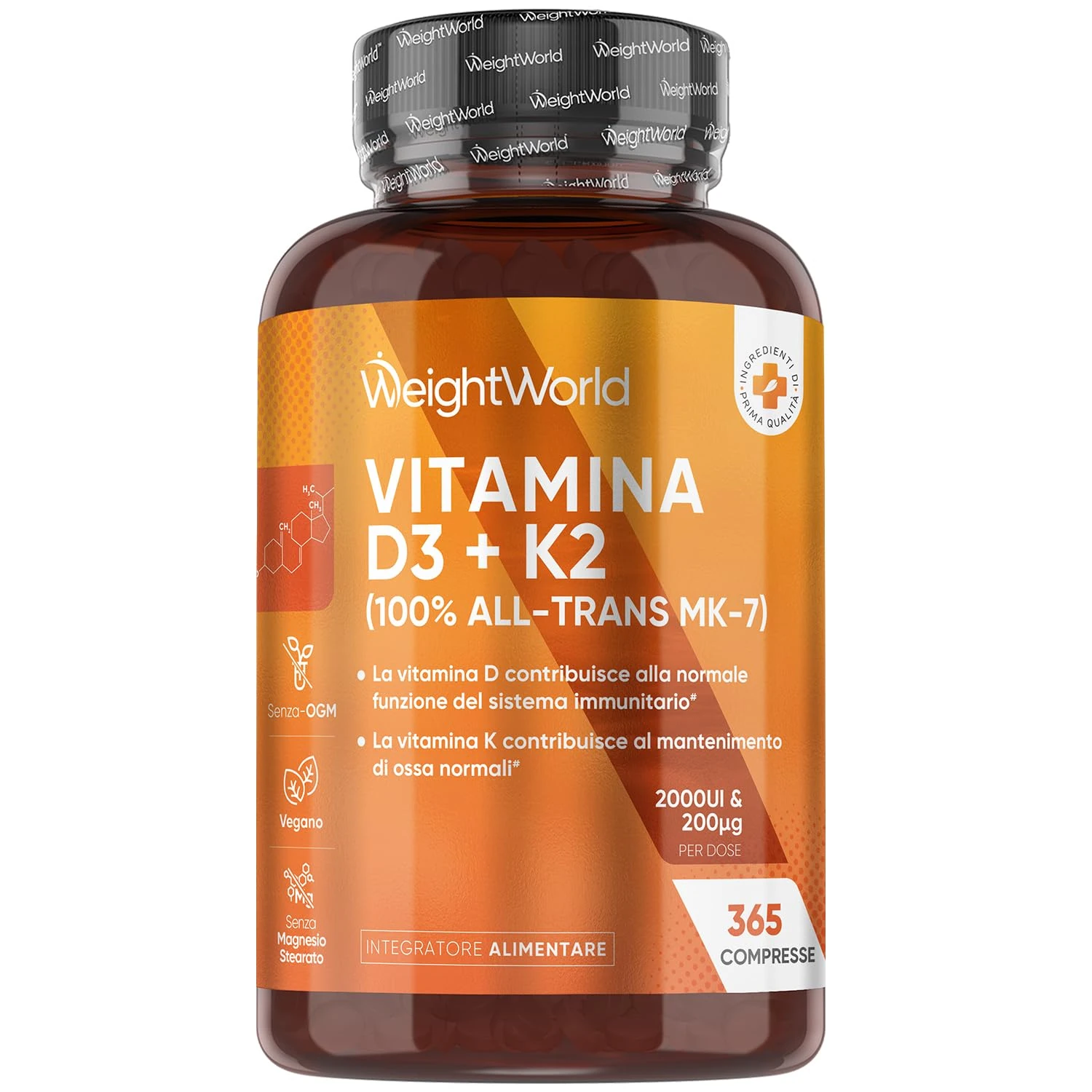Vitamin D3 + K2 Tablets | 2000IU Vitamin D3 (Cholecalciferol) | 200mcg Vitamin K2 (Menaquinone) | with 100% All-Trans MK-7 | 365 Vegan Tablets | 6mm Micro-Tablet | 1 Year Supply