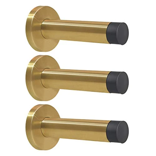DOKU 3.5 Inch Door Stop, 3Pcs Heavy Duty 304 Stainless Steel Door Stopper with Rubber Tips Bumper, Wall Mounted Door Holder Protection Sound Dampening, Golden