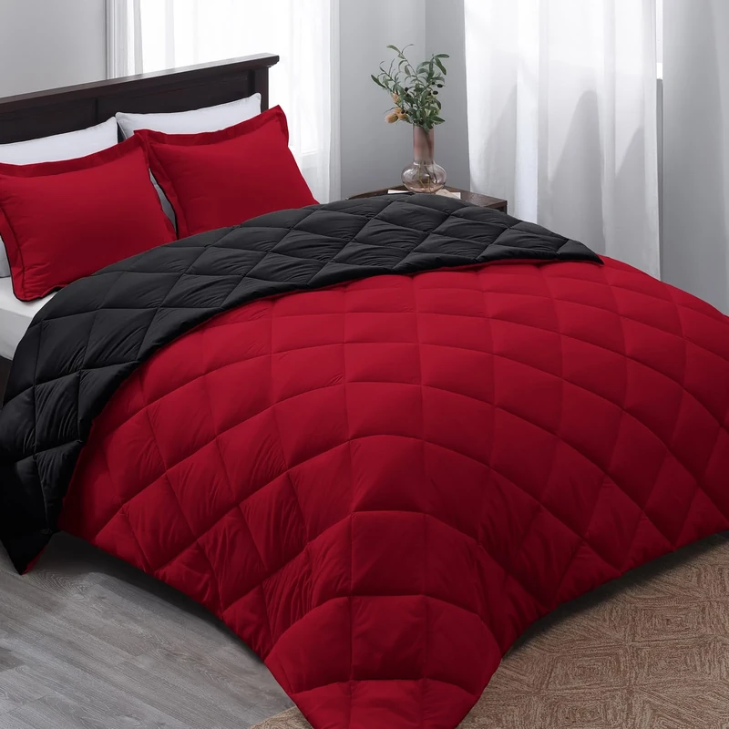 Basic Beyond King Size Comforter Set - Red and Black Comforter Set King, Reversible King Bed Comforter Set for All Seasons, 1 Comforter (104"x92") and 2 Pillow Shams (20"x36"+2")