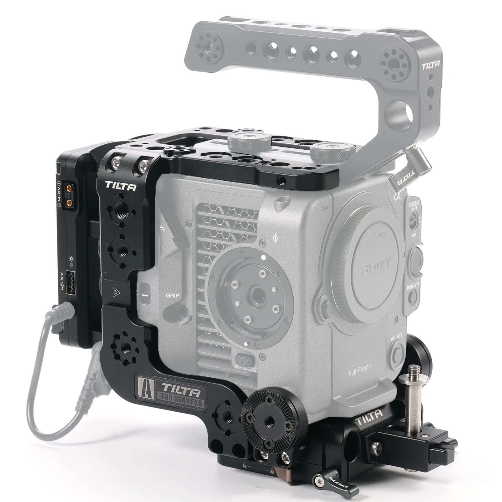 Tilta FX6 Cage, Camera Cage Compatible with Sony FX6 V-Mount Advanced Kit Filmmaking Cage with Quick Release Baseplate, V-Mount Battery Plate and Multi-Functional Top Plate ES-T20-B-V