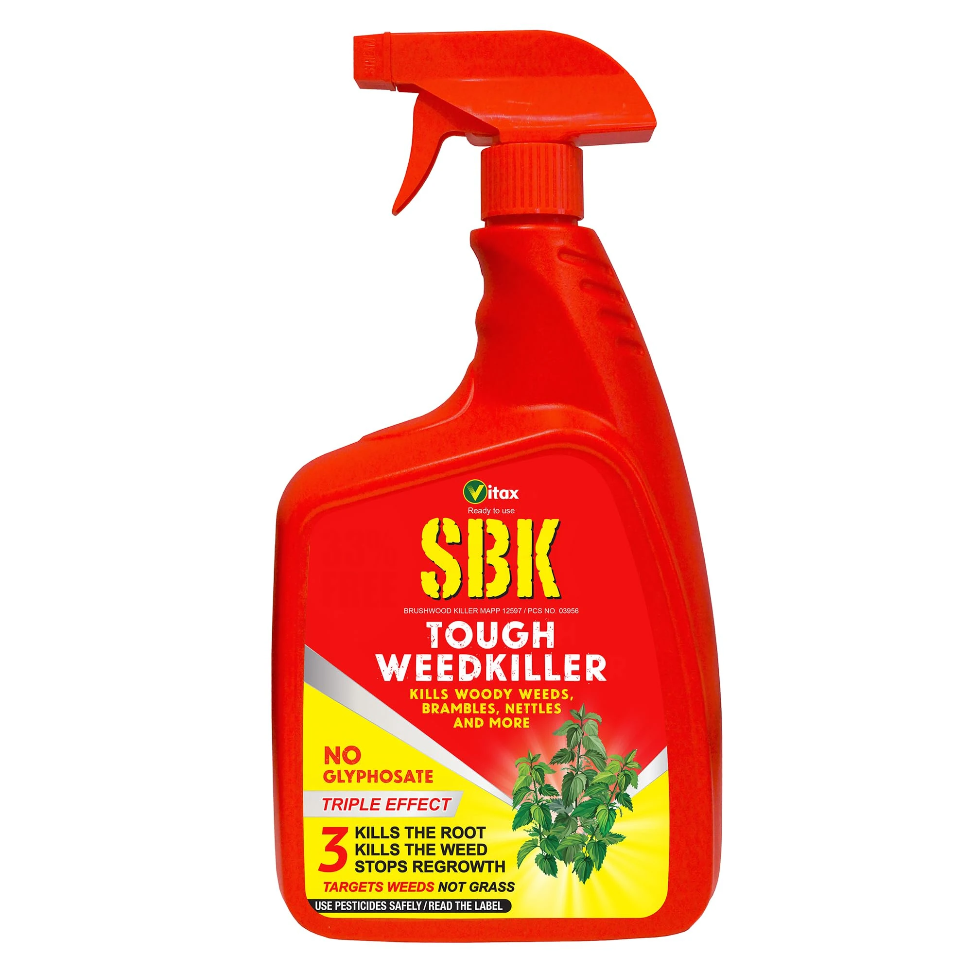 Vitax SBK Brushwood Killer Tough Weedkiller, Suitable For brambles, nettles, dock, woody weeds, hardwood & tree stumps, Targets weeds not grass, Ready To Use - 1L