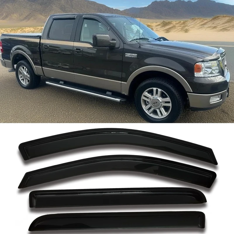 94443 Window Visors Rain Guards Side Vent Guard Shade Sun Wind Deflectors for Ford F150 SuperCrew/Crew Cab 2004-2008,Also Fit Lincoln Mark LT 2006-2008, 4-Pieces Set