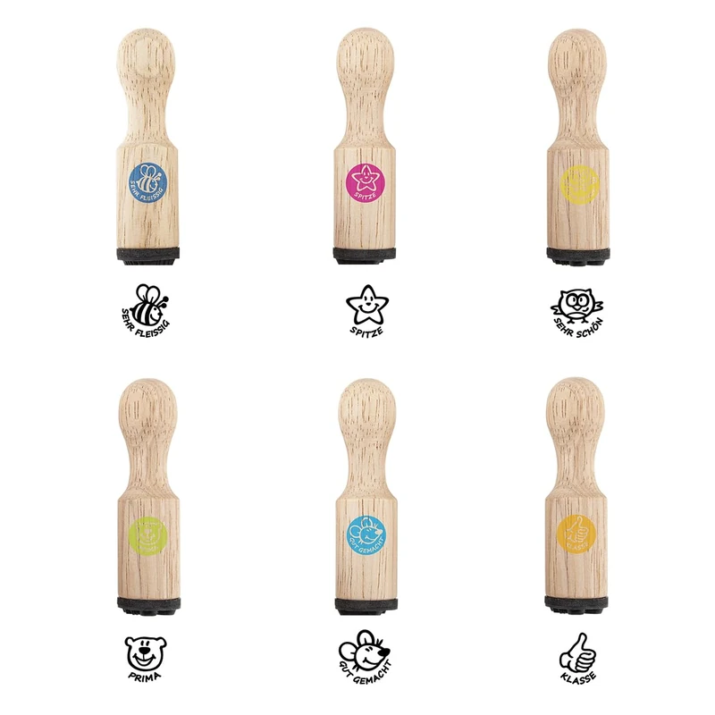 TRENDHAUS 610256 Teacher Set (6 Pieces), 6 Wooden Stamps, 2 cm x 2 cm x 7 cm - Image 1