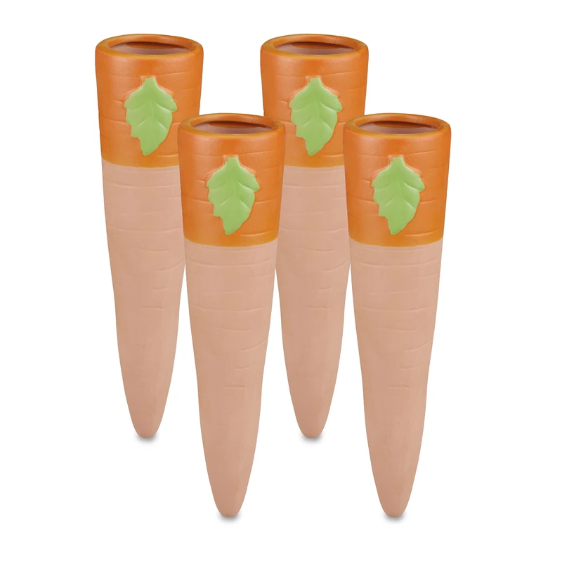 Relaxdays watering spikes, set of 4 large clay plant waterers, self-watering system, use with 1.5 l bottles, terracotta