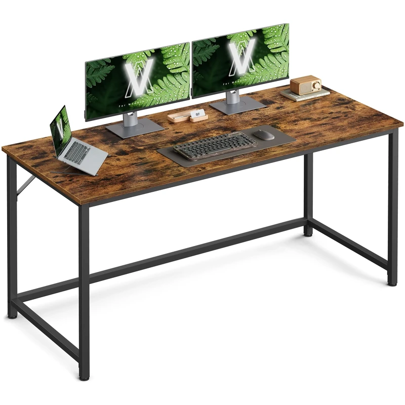 VASAGLE Computer Desk, Office Desk, 135 x 60 x 76 cm, for Study, Bedroom, Living Room, Rustic Brown and Ink Black LWD043B01