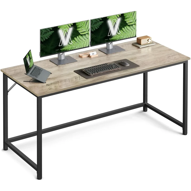 VASAGLE Computer Desk, Office Desk, 135 x 60 x 76 cm, for Study, Bedroom, Living Room, Heather Greige and Ink Black LWD043B02