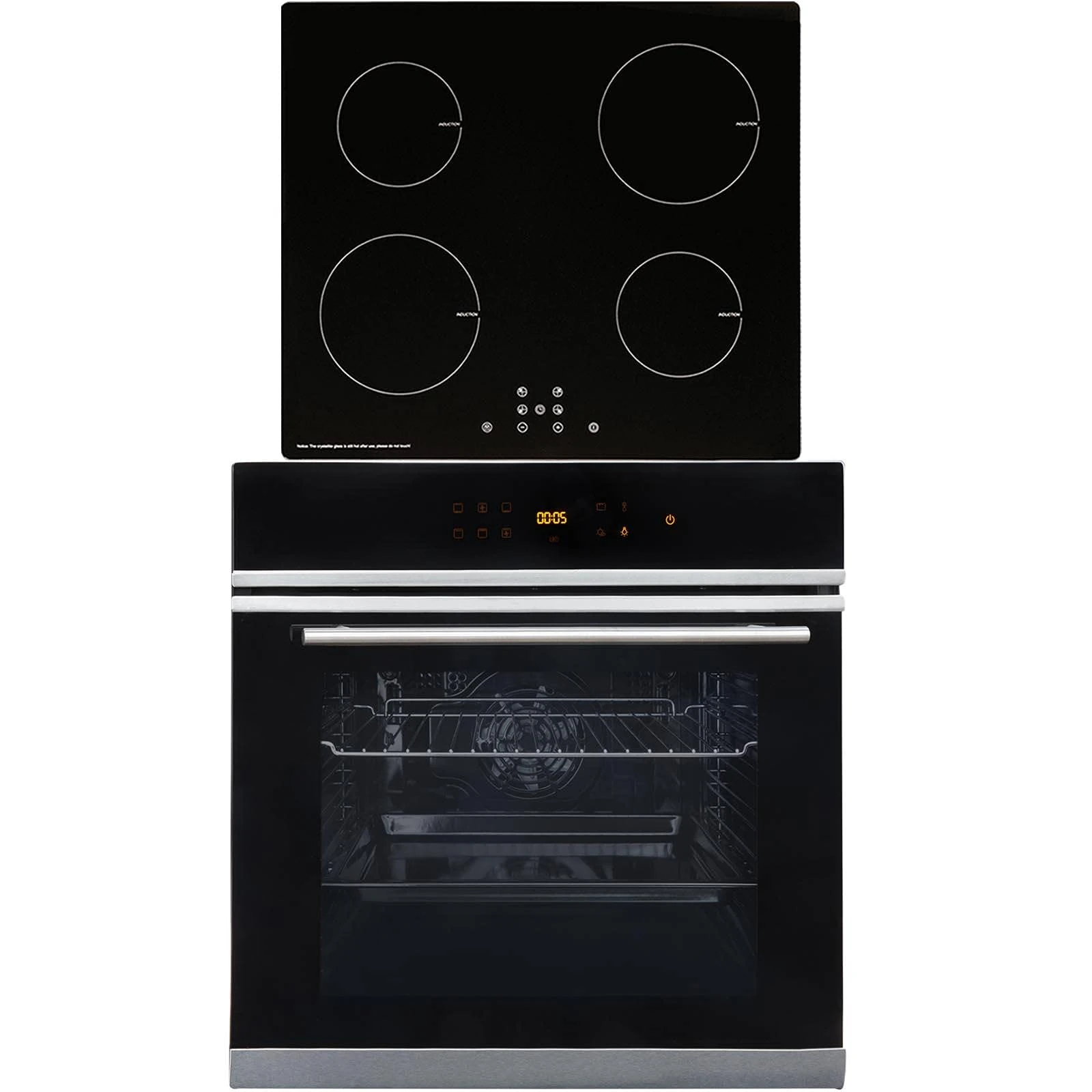 SIA BISO6SS Premium 60cm Black 10 Function Built-in Single Electric True Fan Oven & INDH60BL 4 Zone Glass Induction Hob