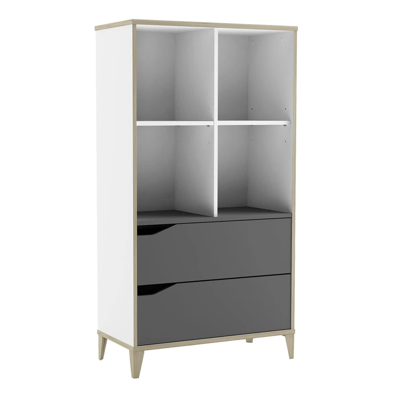 Bibliothèque Genius : Meuble de Rangement Chambre Enfant – Etagère avec 2 Tiroirs et 4 Niches pour le Rangement de Jouet & Livre - Image 1