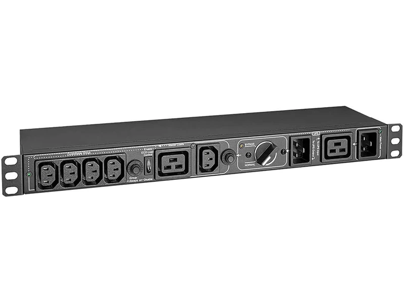 200-240V 16A Single-Phase Hot-Swap PDU with Manual Bypass - 5 C13 and 1 C19 Outlets, 2 C20 Inlets, 1U Rackmount/Wallmount - Image 1