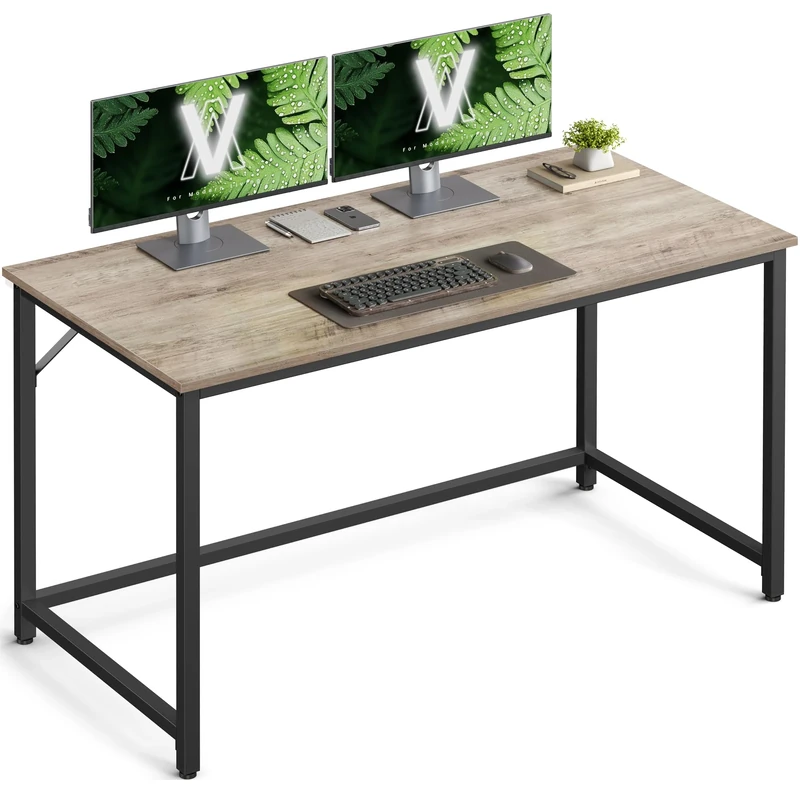 VASAGLE Computer Desk, Office Desk, 120 x 60 x 76 cm, for Study, Bedroom, Living Room, Heather Greige and Ink Black LWD039B02