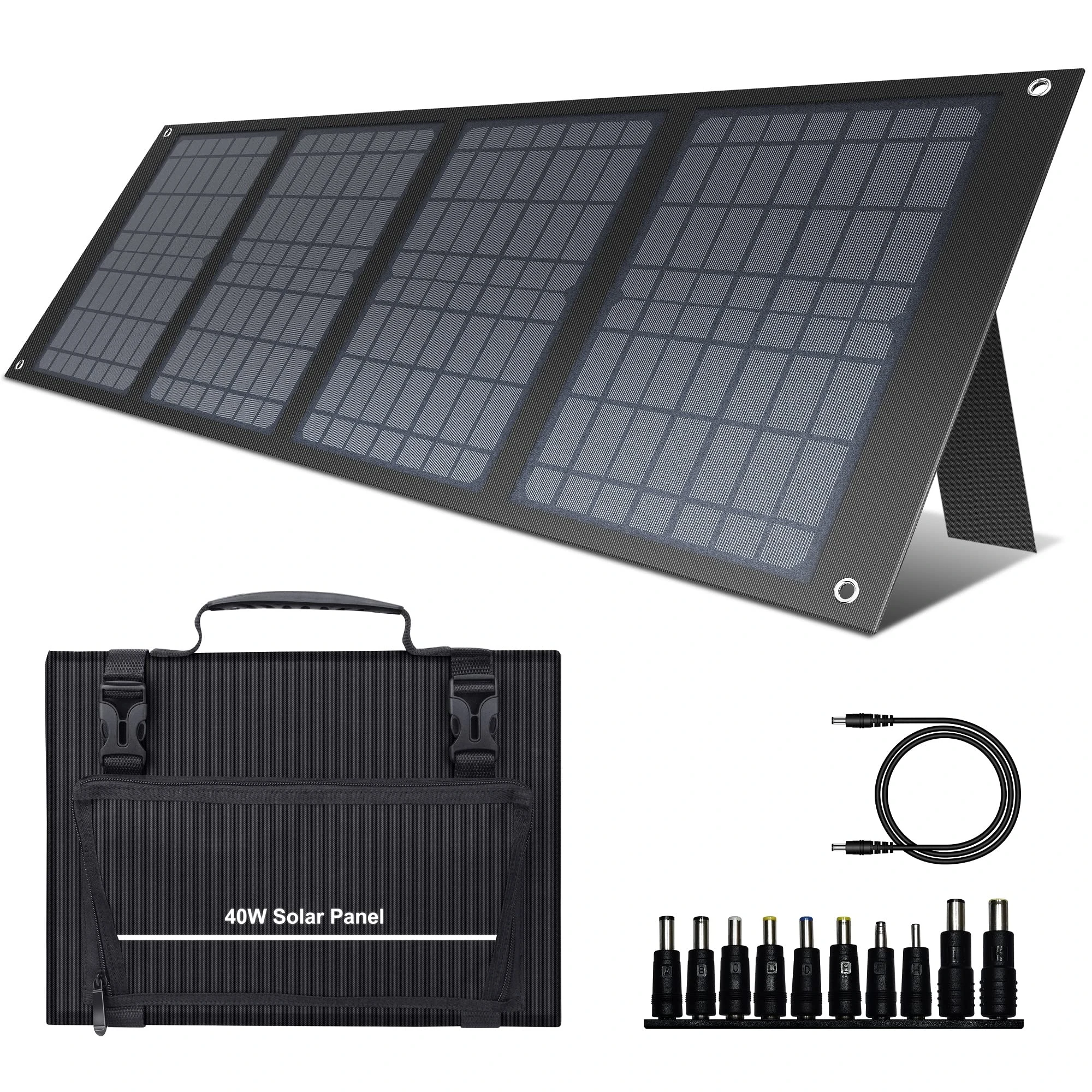powkey Foldable Solar Panel 40W Monocrystalline Solar Panel with USB QC3.0 Port/DC 12-15V Output Solar Charger for Power Station Mobile Phone Tablet Outdoor Camping