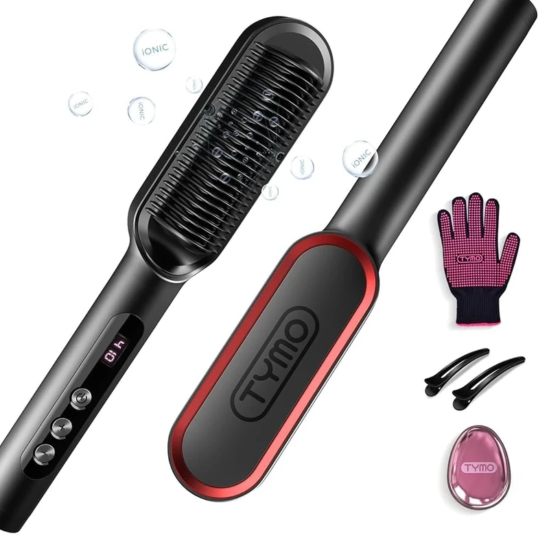 TYMO Hair Straightener Comb Plus - Hair Straightening Brush & Iron with Nano Titanium Coating for Even Heat, 9 Temperature Settings & LED Screen, Professional Hair Tools for Styling